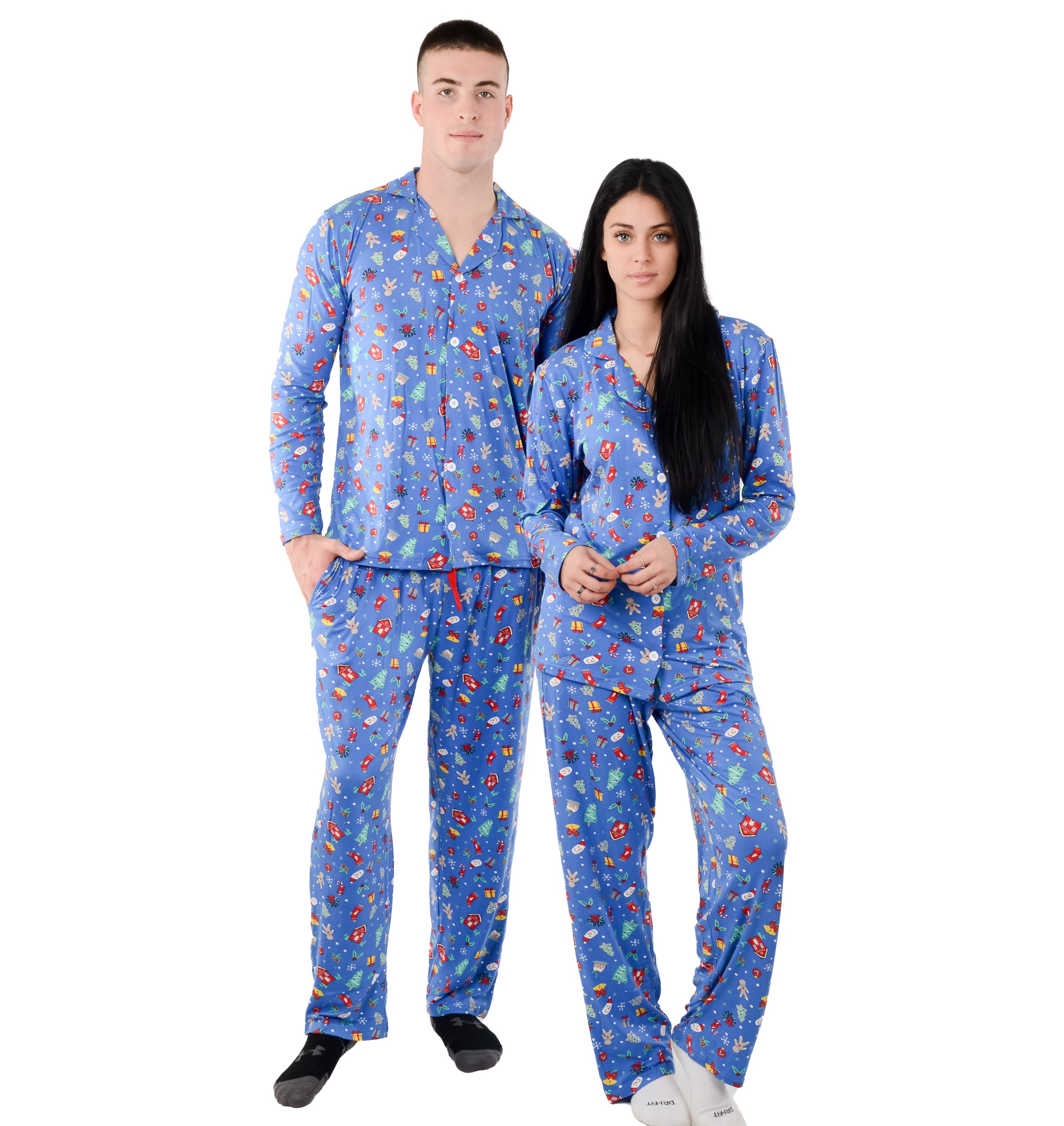  Christmas Pajama Set Womens Long Sleeve Sleep Set Matching  Family Holiday Lounge Sets Navy Blue 2XL