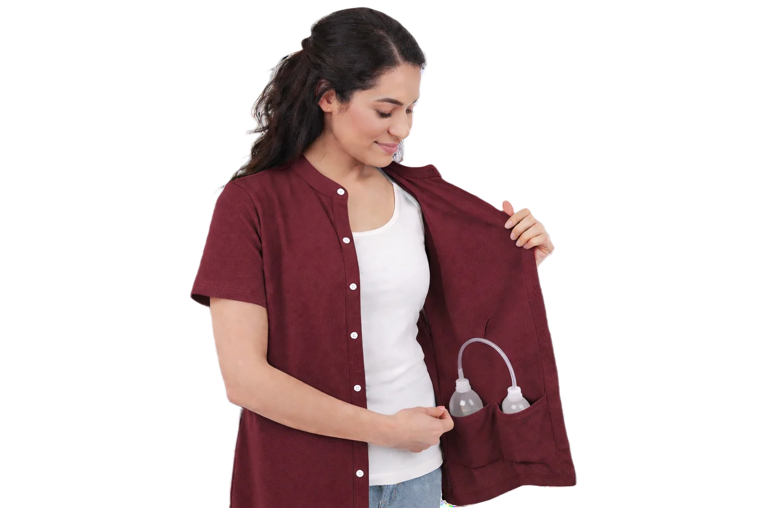 USBD Post Mastectomy Band collar shirt with Drain pockets Camisole for Drain Management Systems
