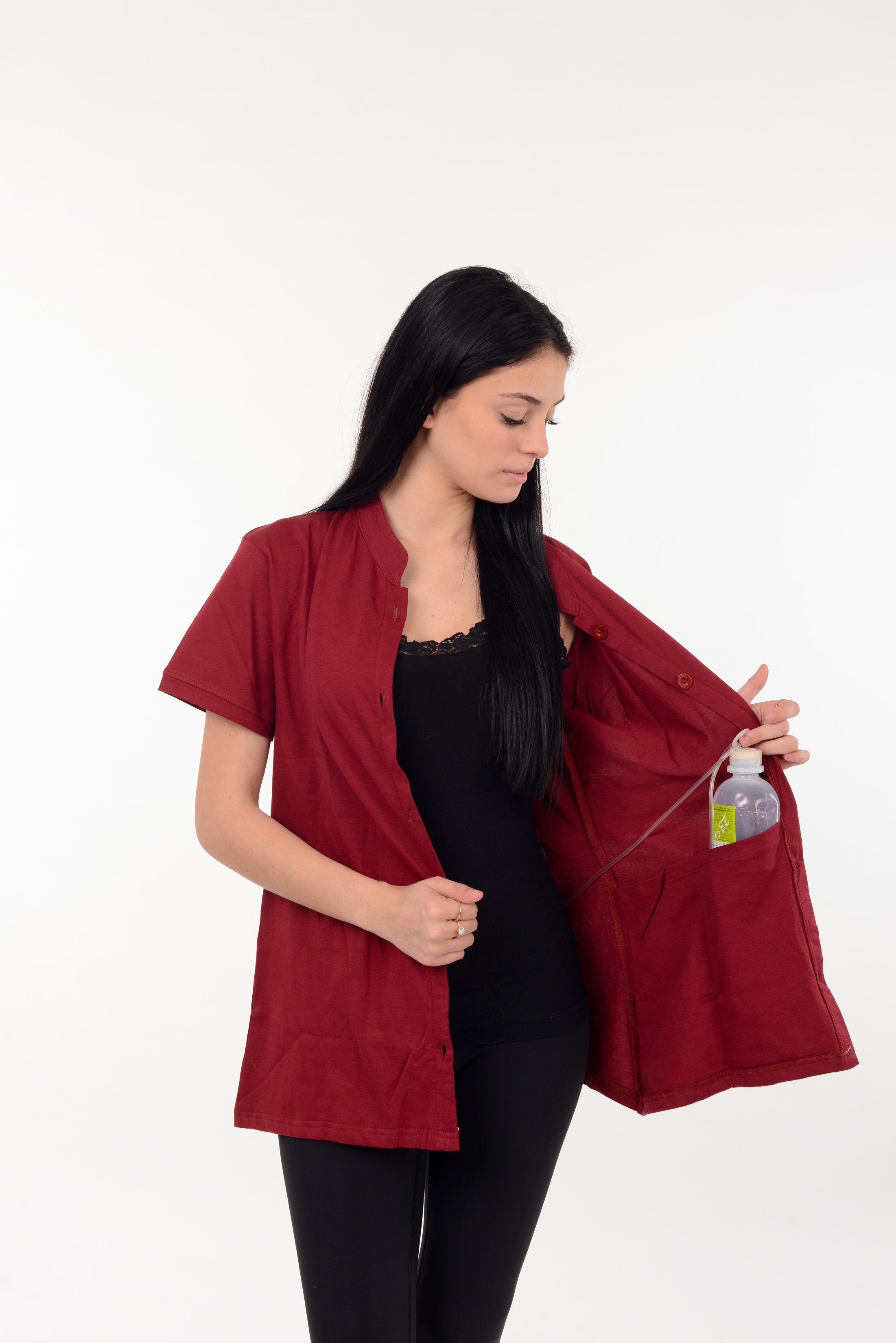 Post Mastectomy Band collar shirt with Drain pockets Camisole for Drain Management Systems