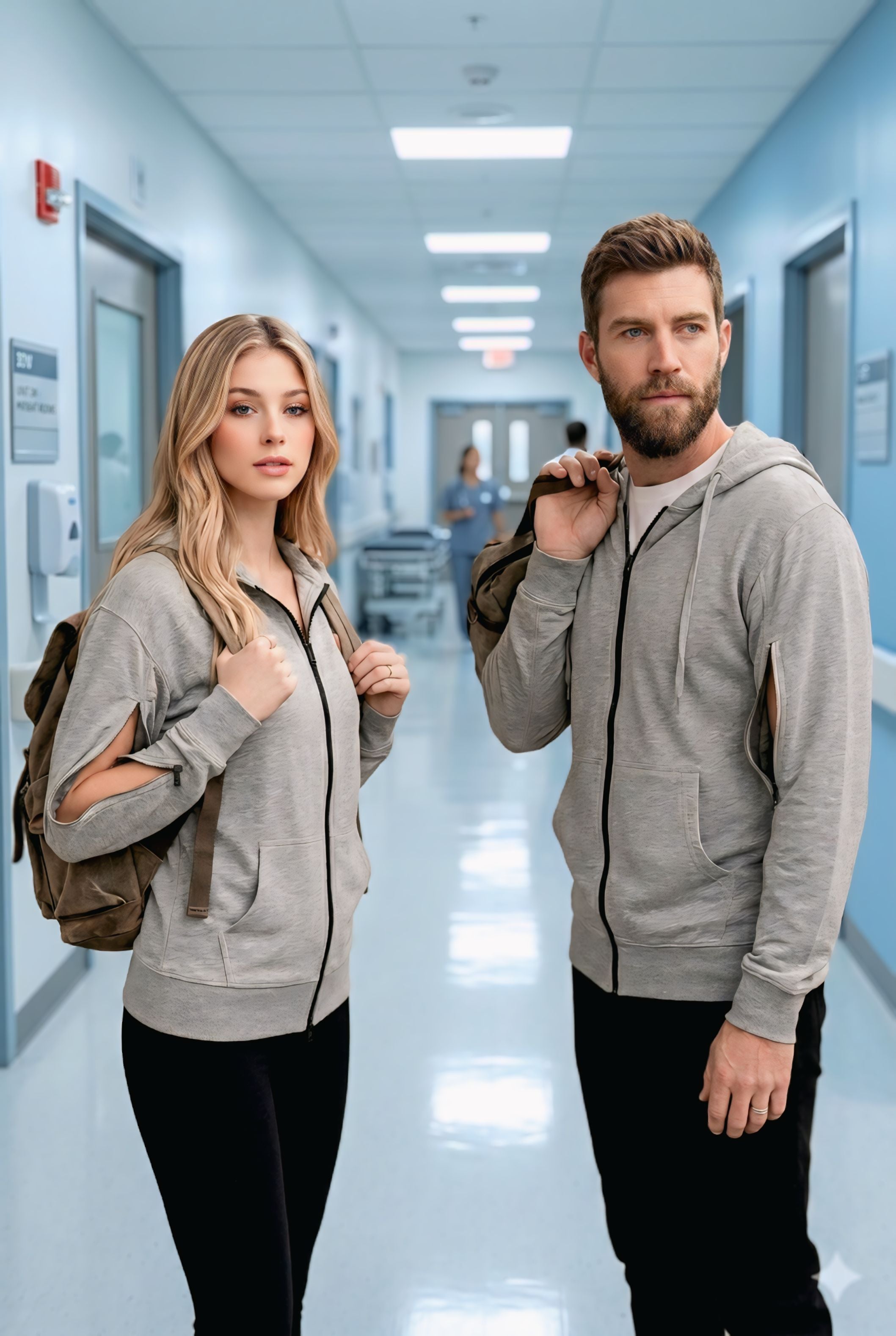 USBD Unisex Dialysis Hoodie with Arm Zippers - Terry Cotton Hemodialysis & Chemo Port Access Adaptive Patient Sweatshirt