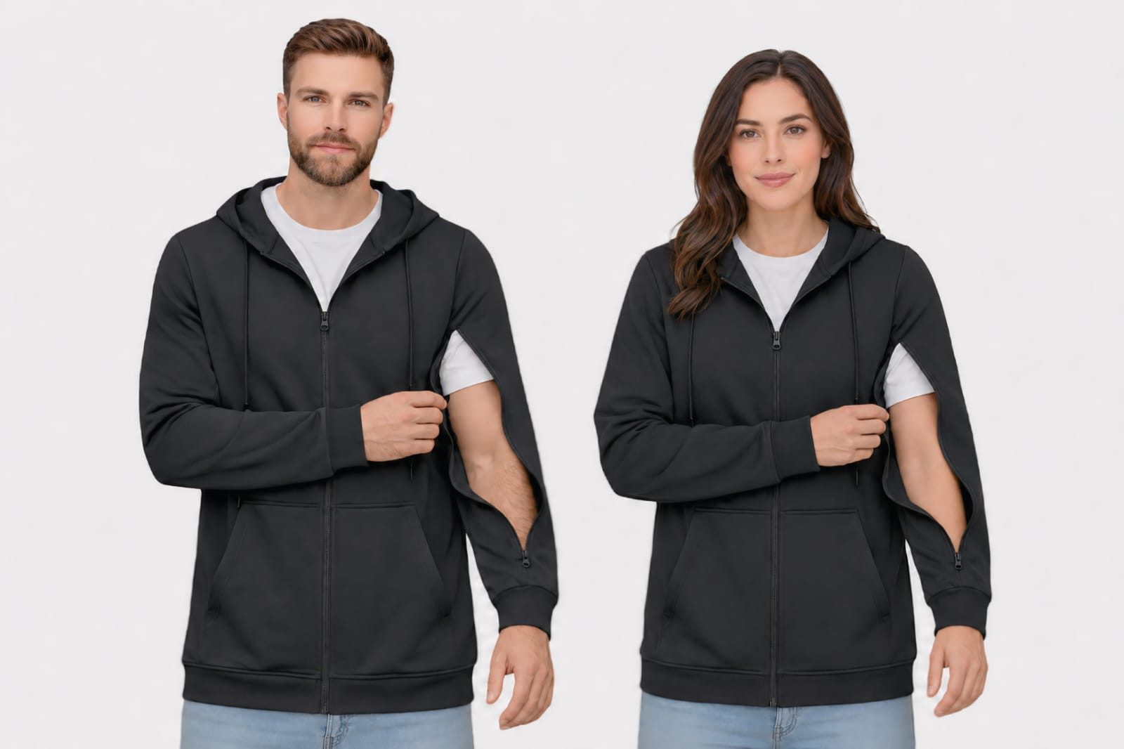 USBD Unisex Dialysis Hoodie with Arm Zippers - Terry Cotton Hemodialysis & Chemo Port Access Adaptive Patient Sweatshirt