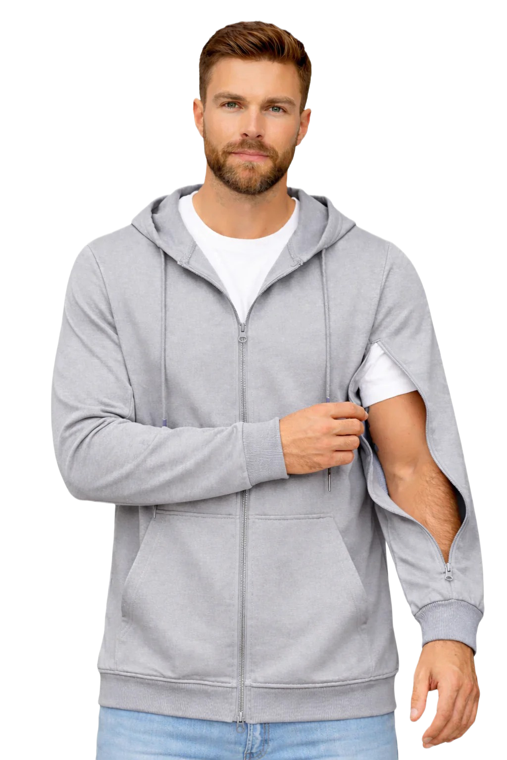 USBD Unisex Dialysis Hoodie with Arm Zippers - Terry Cotton Hemodialysis & Chemo Port Access Adaptive Patient Sweatshirt