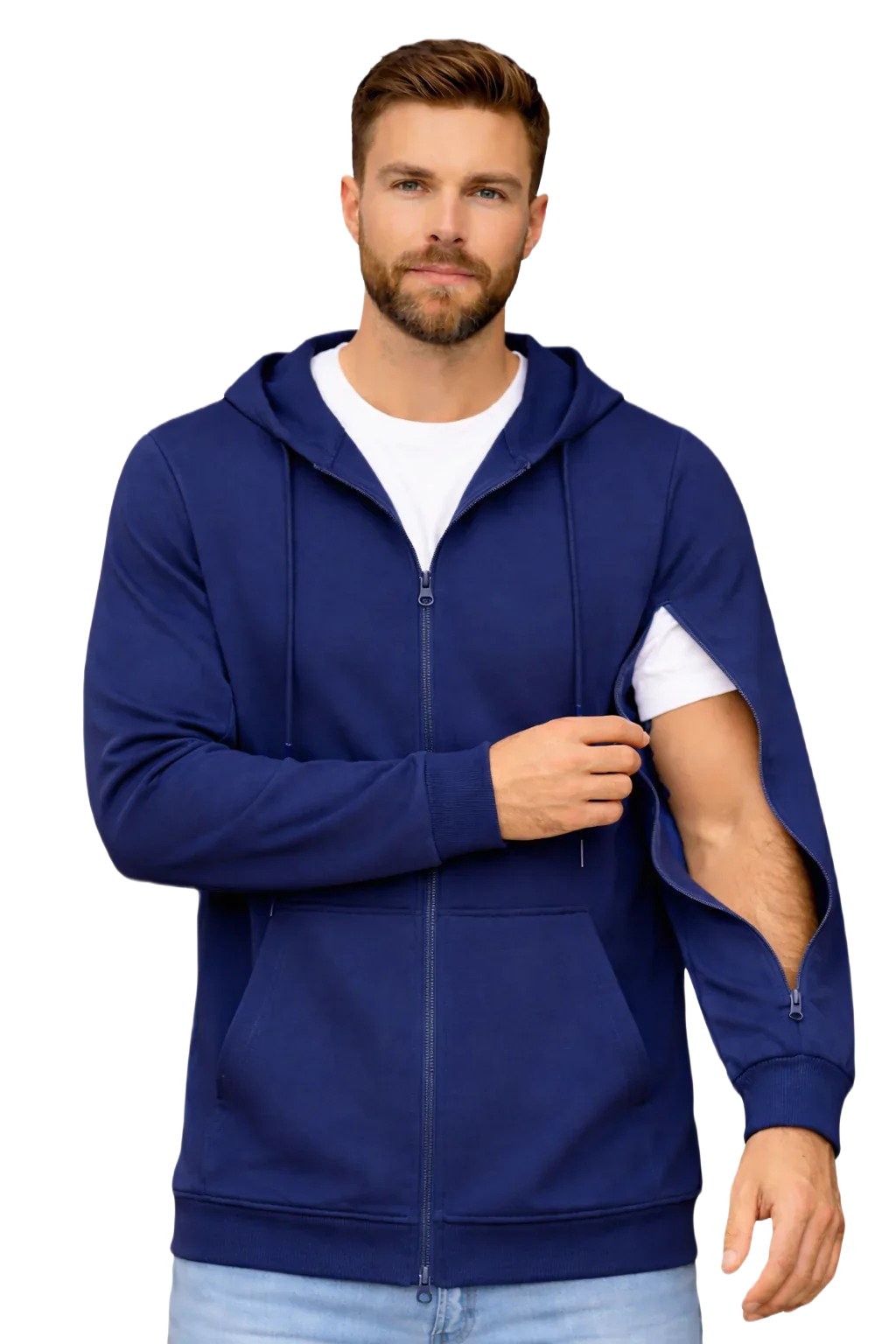 USBD Unisex Dialysis Hoodie with Arm Zippers - Terry Cotton Hemodialysis & Chemo Port Access Adaptive Patient Sweatshirt