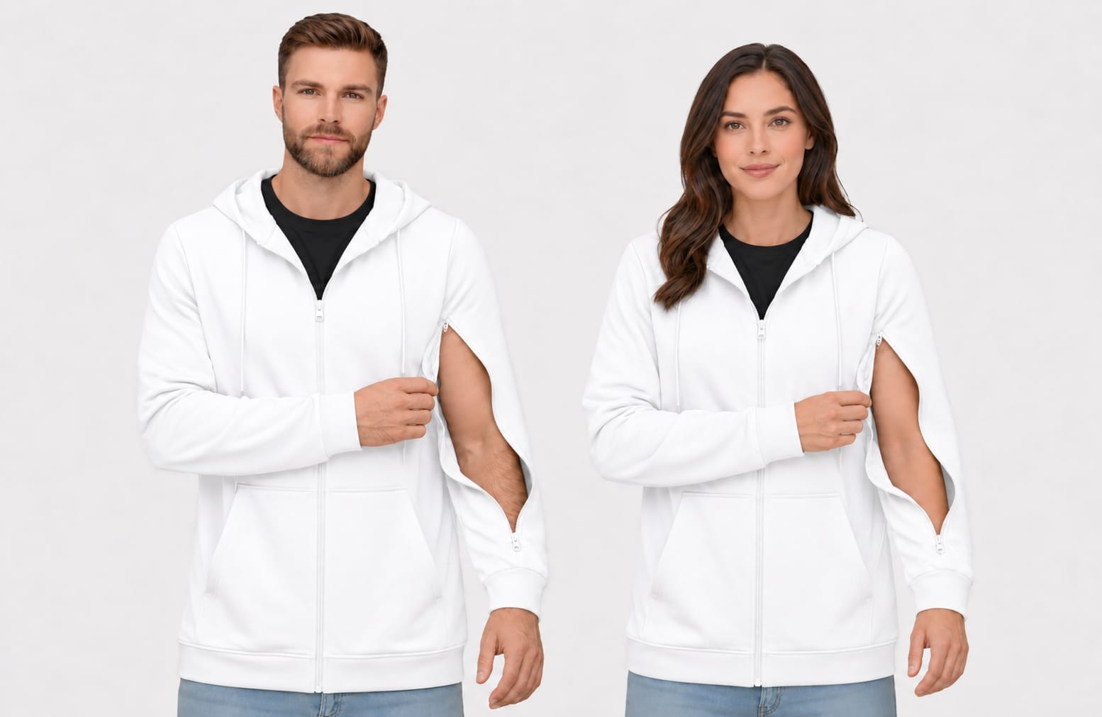 USBD Unisex Dialysis Hoodie with Arm Zippers - Terry Cotton Hemodialysis & Chemo Port Access Adaptive Patient Sweatshirt