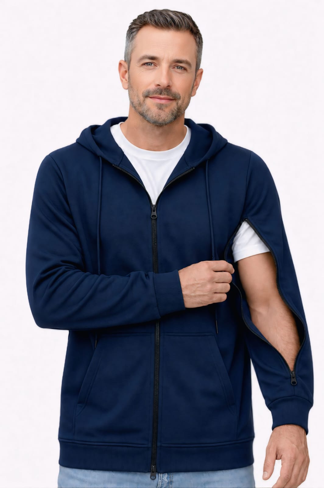 USBD Unisex Dialysis Hoodie with Arm Zippers - Terry Cotton Hemodialysis & Chemo Port Access Adaptive Patient Sweatshirt