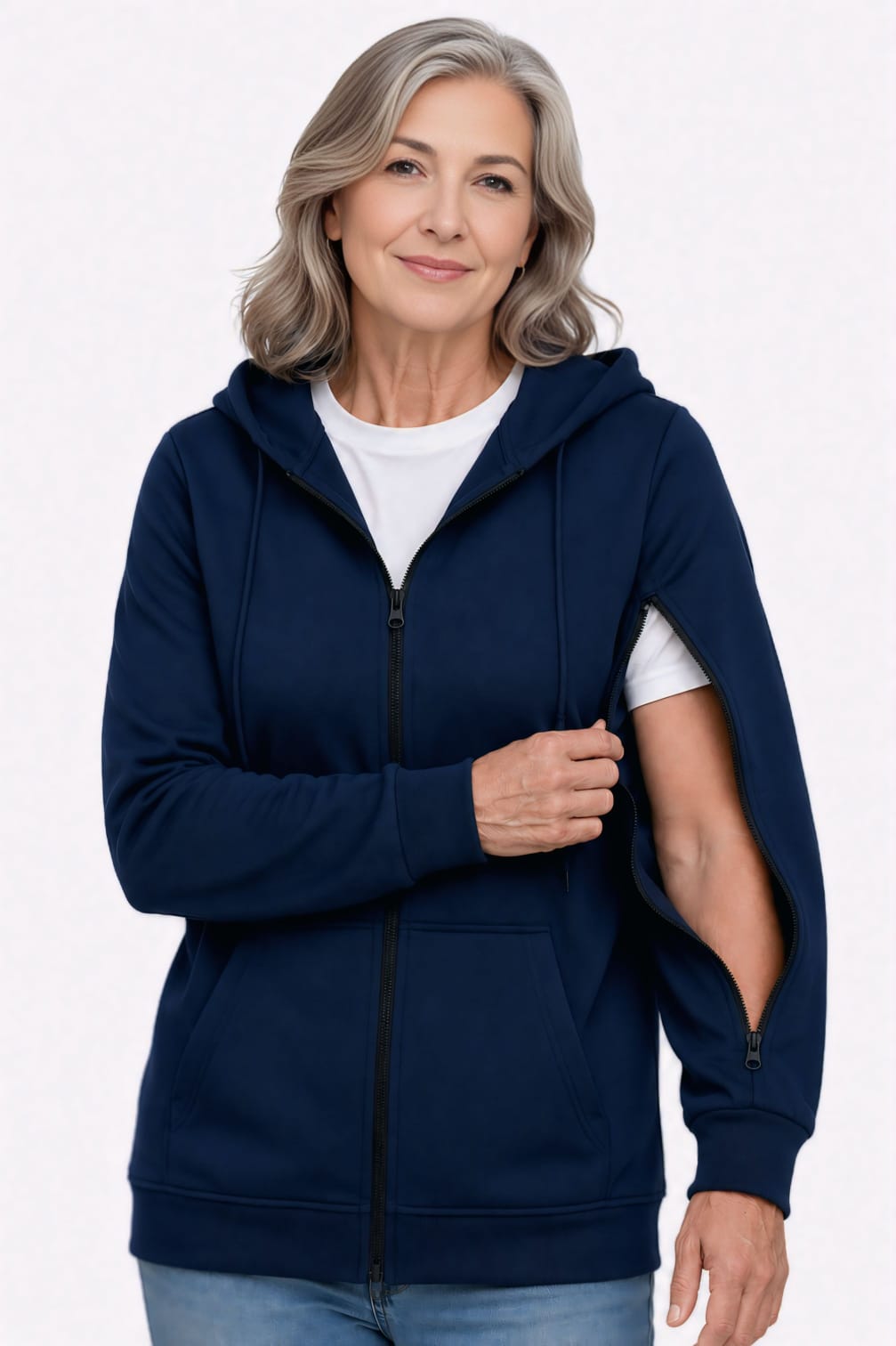 USBD Unisex Dialysis Hoodie with Arm Zippers - Terry Cotton Hemodialysis & Chemo Port Access Adaptive Patient Sweatshirt