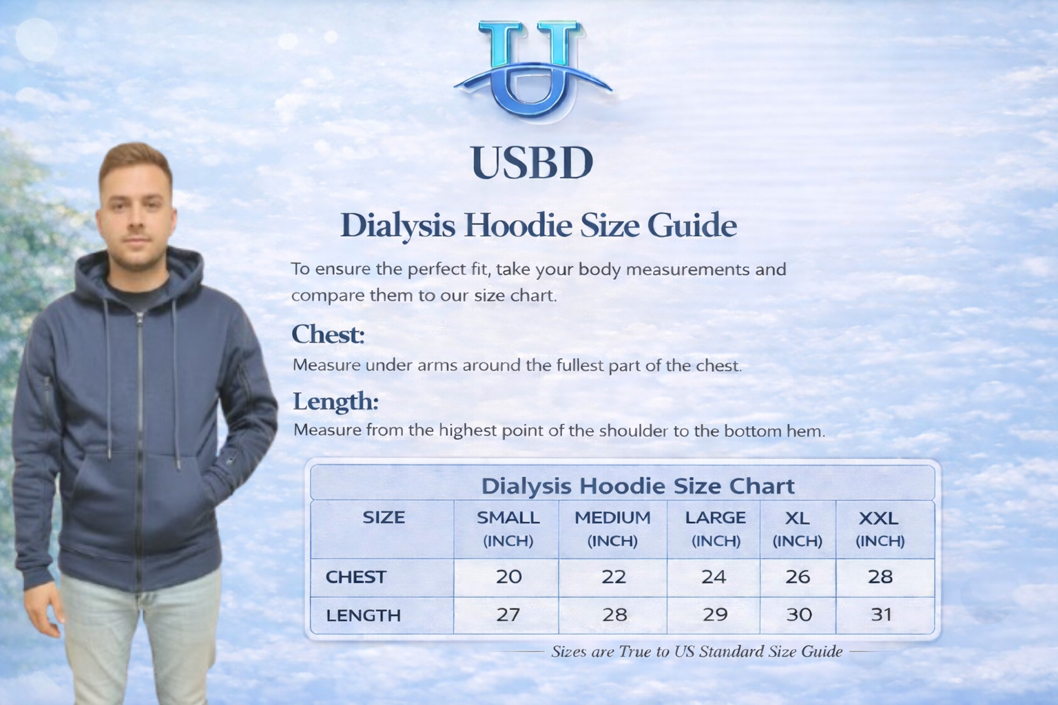 USBD Unisex Dialysis Hoodie with Arm Zippers - Terry Cotton Hemodialysis & Chemo Port Access Adaptive Patient Sweatshirt
