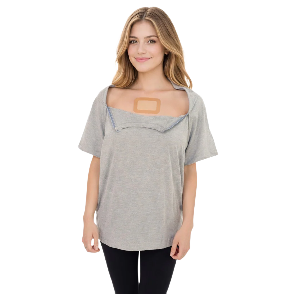 USBD Premium Port Access Chemo Tshirt Recovery Dual Access Tee Side Open Shirt