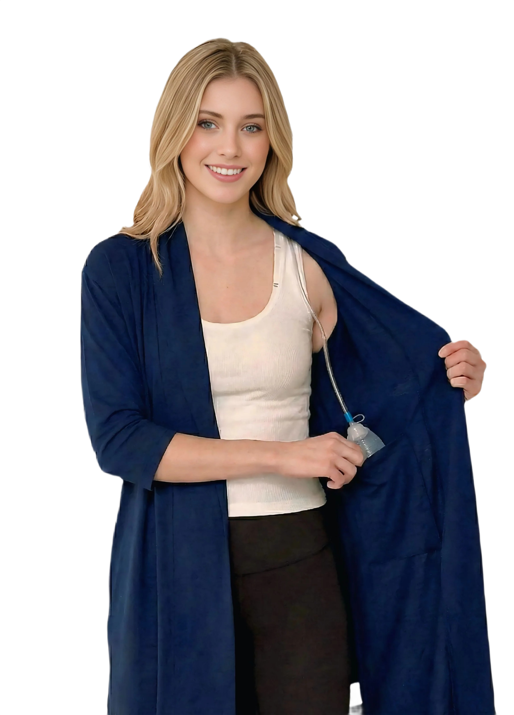 USBD Premium Post Mastectomy Robe With Inside Drain Pockets Women Recovery Bathrobe Apparel