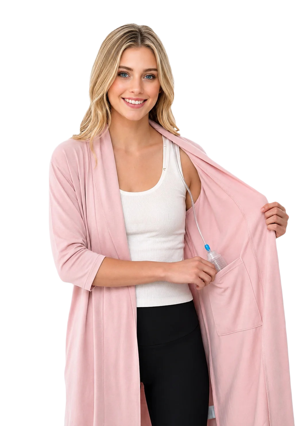USBD Premium Post Mastectomy Robe With Inside Drain Pockets Women Recovery Bathrobe Apparel