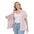Post mastectomy shirt with drain pockets in pink, opened to show the drain pockets