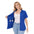 Post mastectomy shirt with drain pockets in royal blue, opened to show the drain pockets