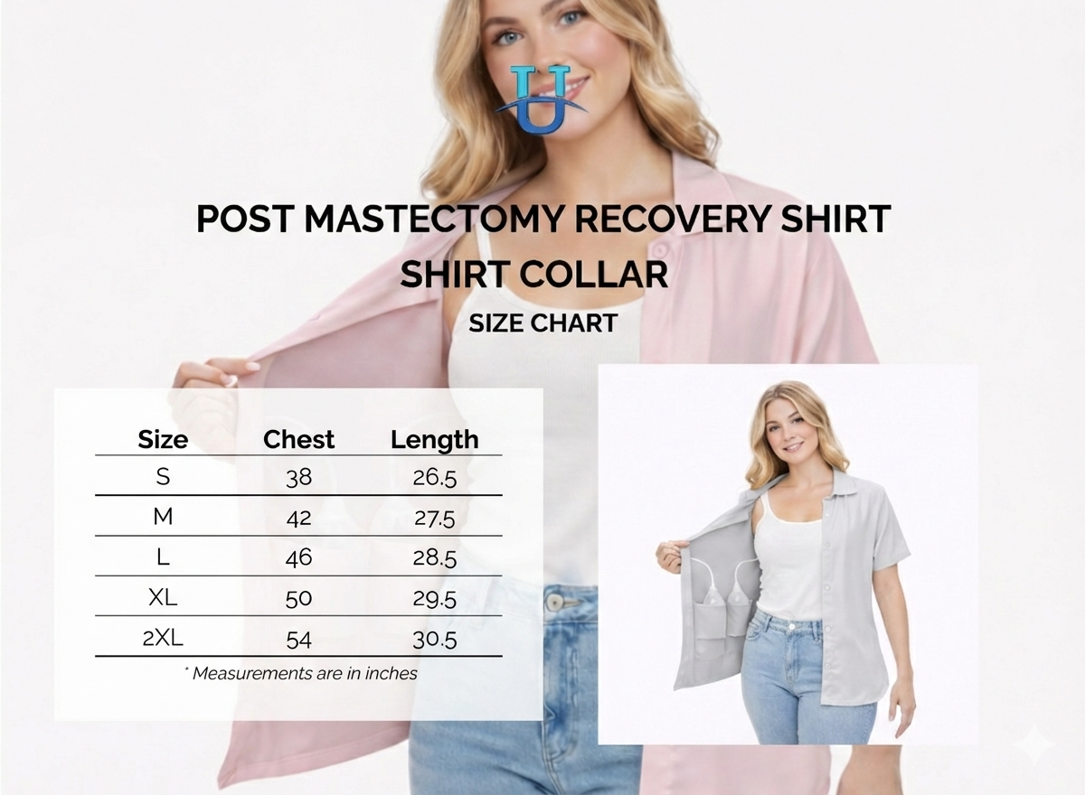 Post mastectomy recovery shirt (shirt collar) size chart