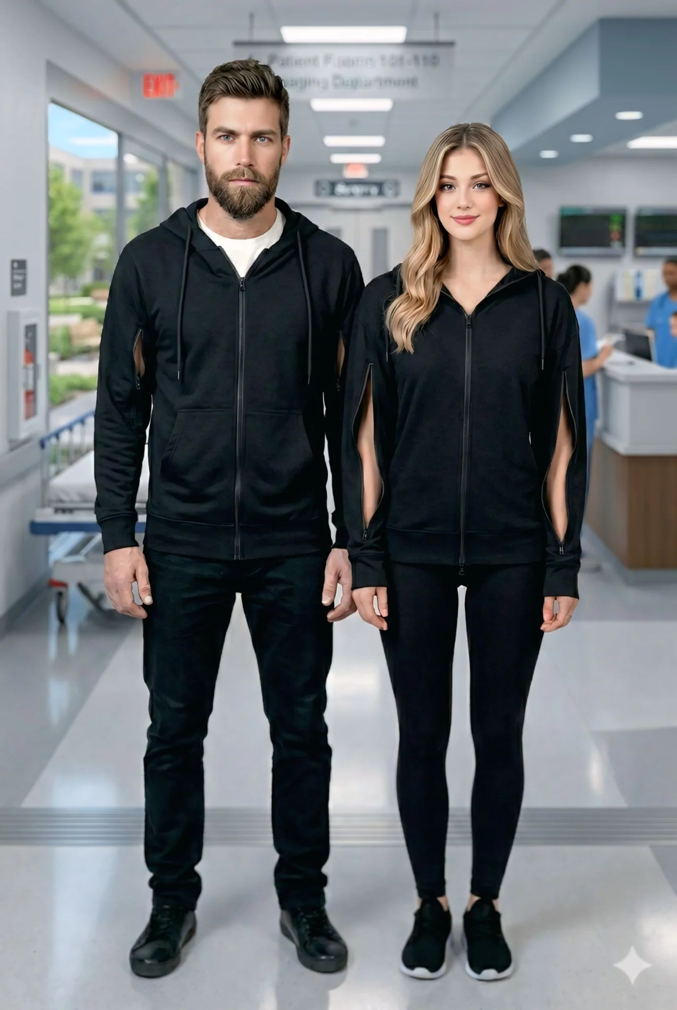 USBD Unisex Dialysis Hoodie with Arm Zippers - Terry Cotton Hemodialysis & Chemo Port Access Adaptive Patient Sweatshirt