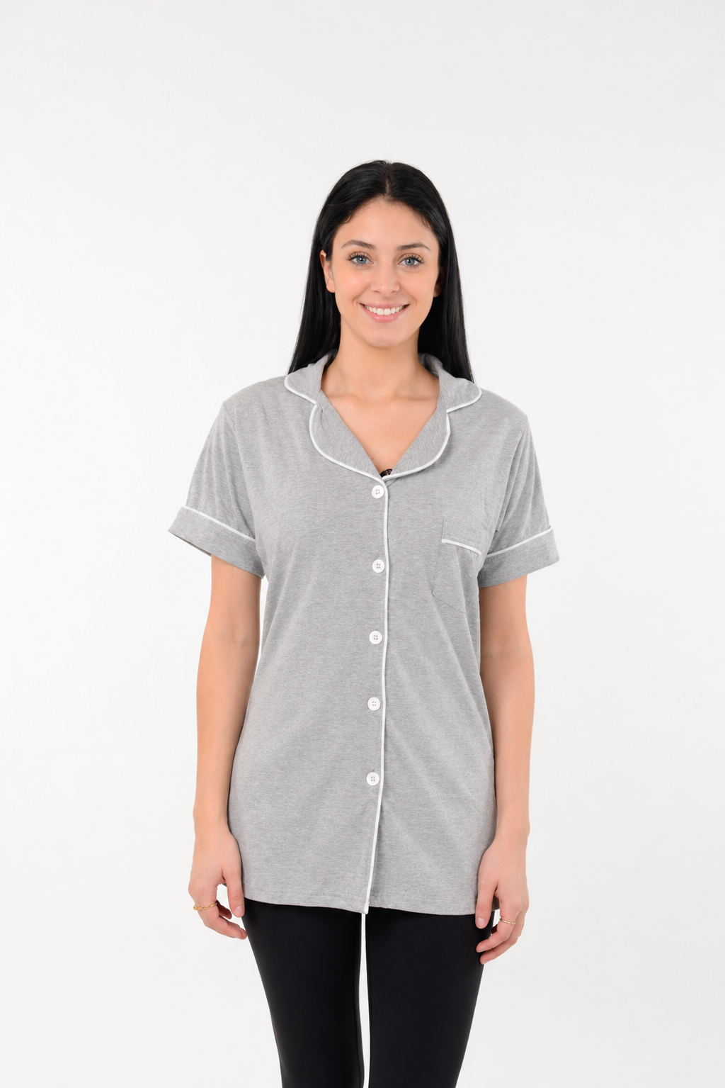USBD Post Mastectomy Surgery Recovery Lapel Collar Button Down Shirt With Drain Pockets Post Op Blouse