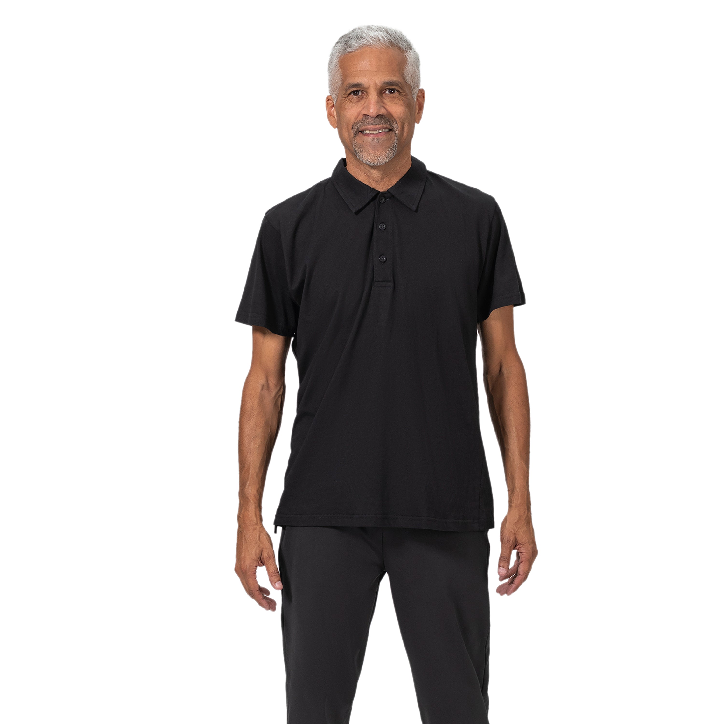 Men's adaptive open back polo - Black - front