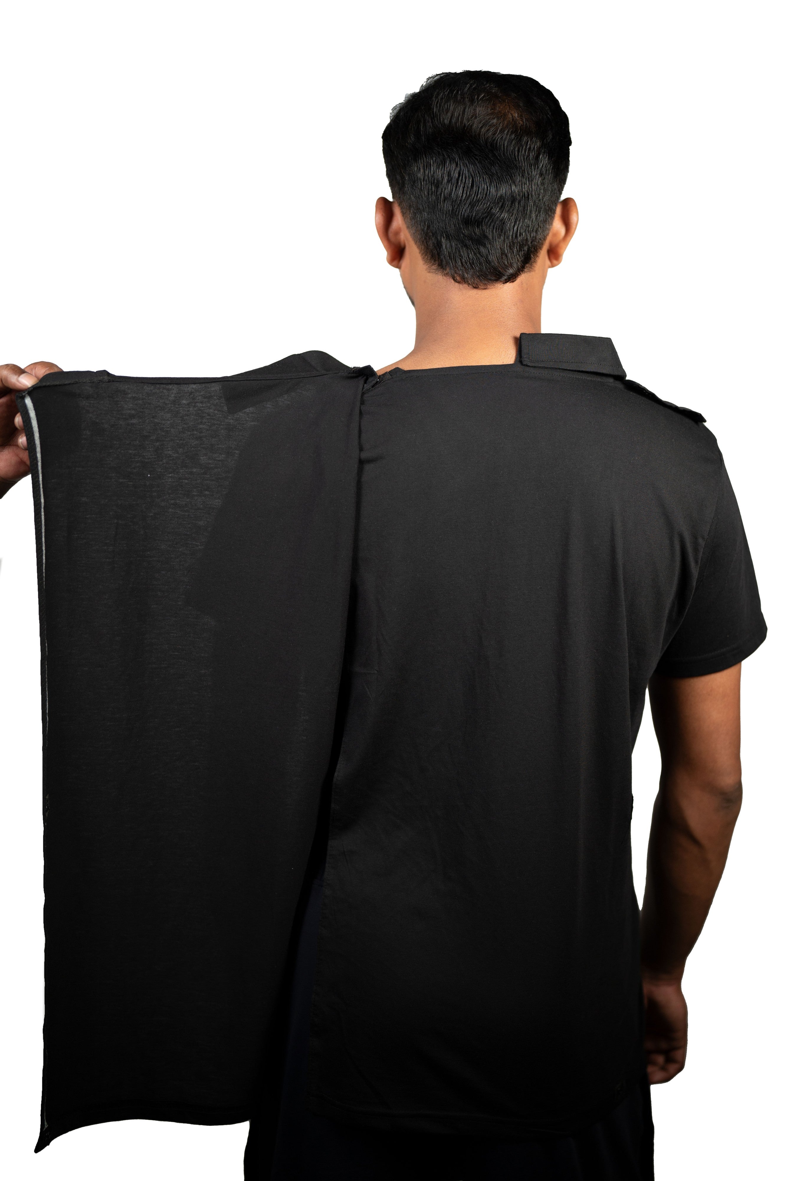 Men's adaptive open back polo - Black - back panel fully open