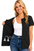 Woman wearing a mock neck post mastectomy recovery shirt with front zipper closure and hidden drain pockets for comfortable post-surgery care and drain management.