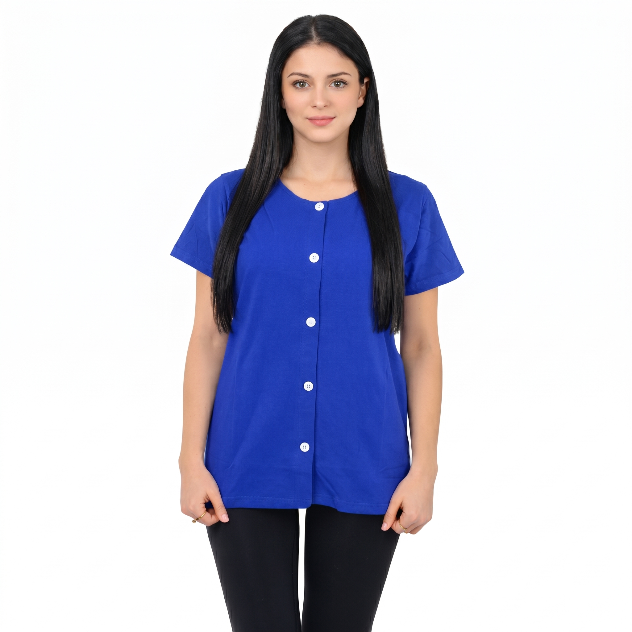USBD Crew Neck Post Mastectomy Shirt with Drain Pockets After Surgery Post Op Button Down Shirt