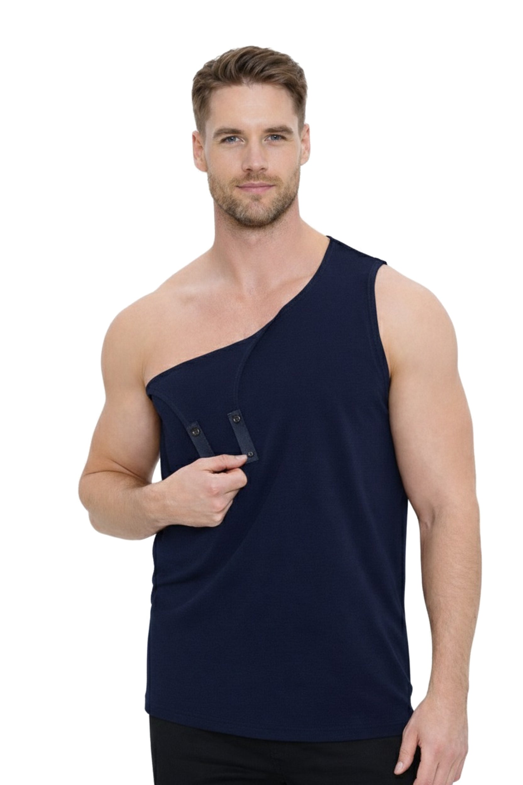 Surgery shoulder snap tank - Men's Navy - shoulder snaps open