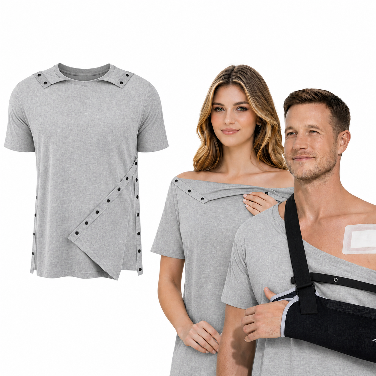 USBD Post Surgery Shirts for Women Men After Shoulder Recovery Must Haves Clothing Snap Easy Access Side Open Adaptive Tshirt