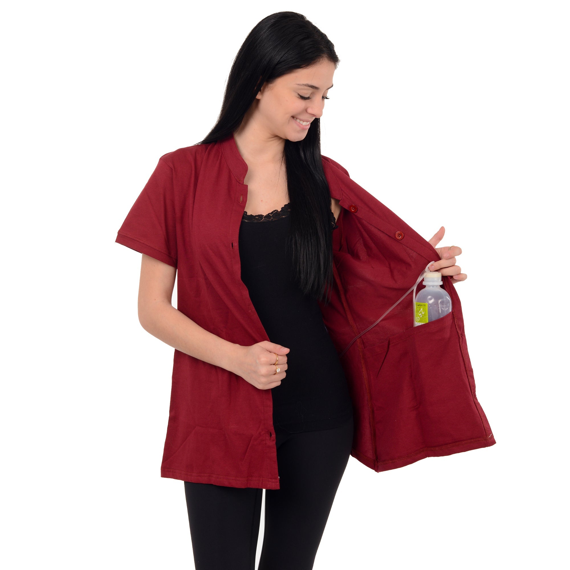 Post Mastectomy Band collar shirt with Drain pockets Camisole for Drain Management Systems