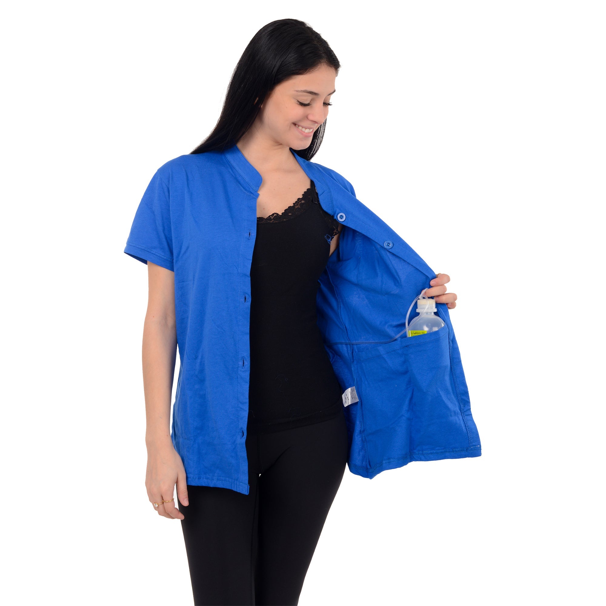 Post Mastectomy Band collar shirt with Drain pockets Camisole for Drain Management Systems