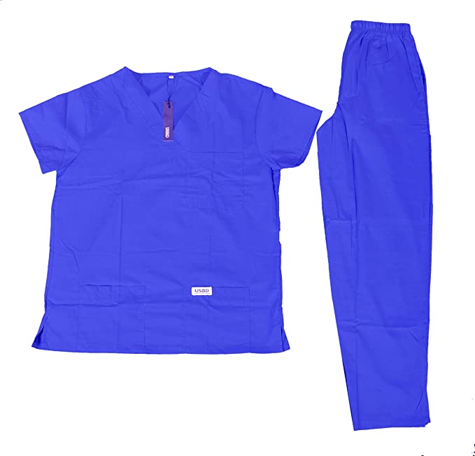 USBD Premium Medical Scrubs Sets for Men Hospital Uniform Dress V-Neck Shirt & Drawstring Pant Set
