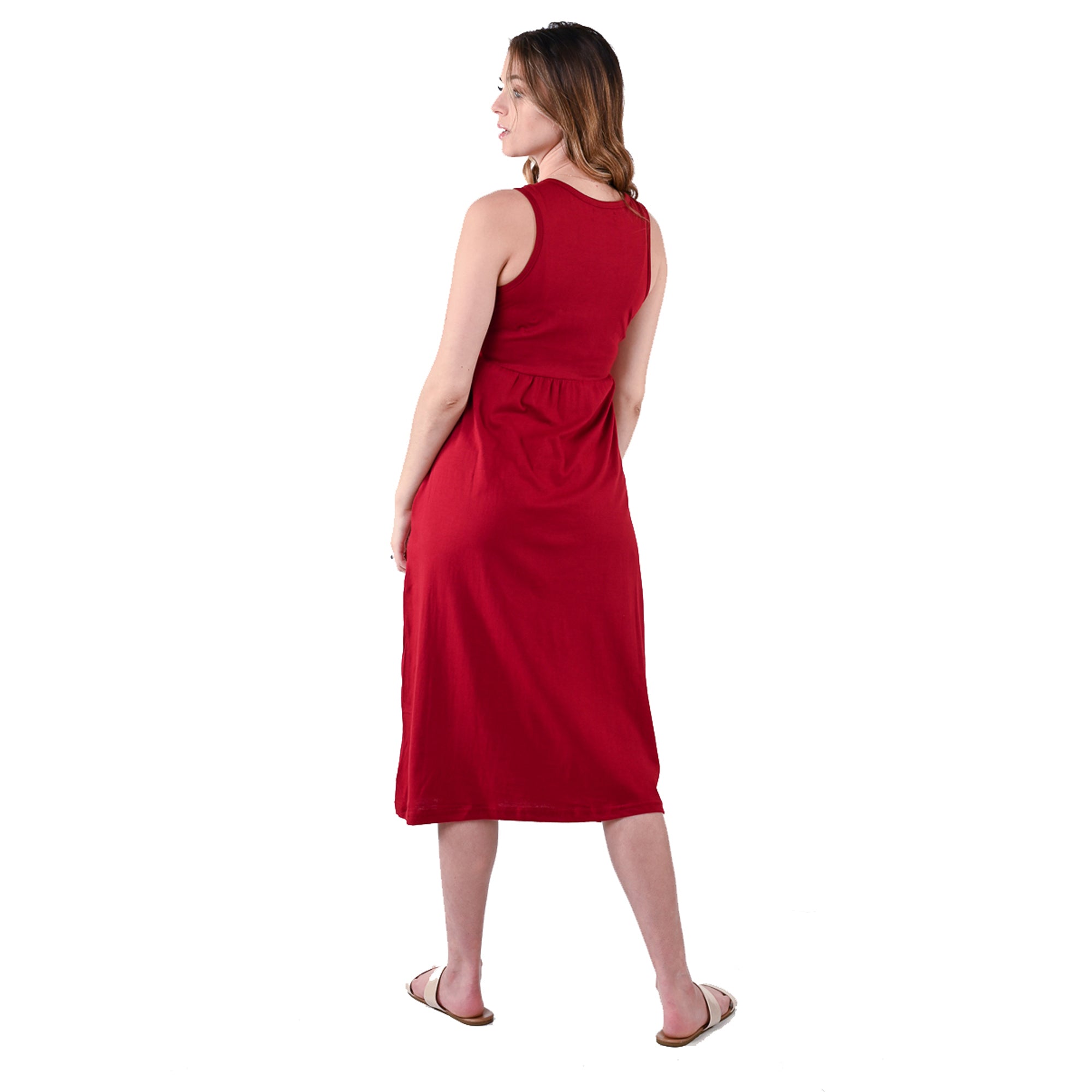 USBD Premium Cotton Made Maxi Dress with Pockets Waisted Casual Long Maxi Dress