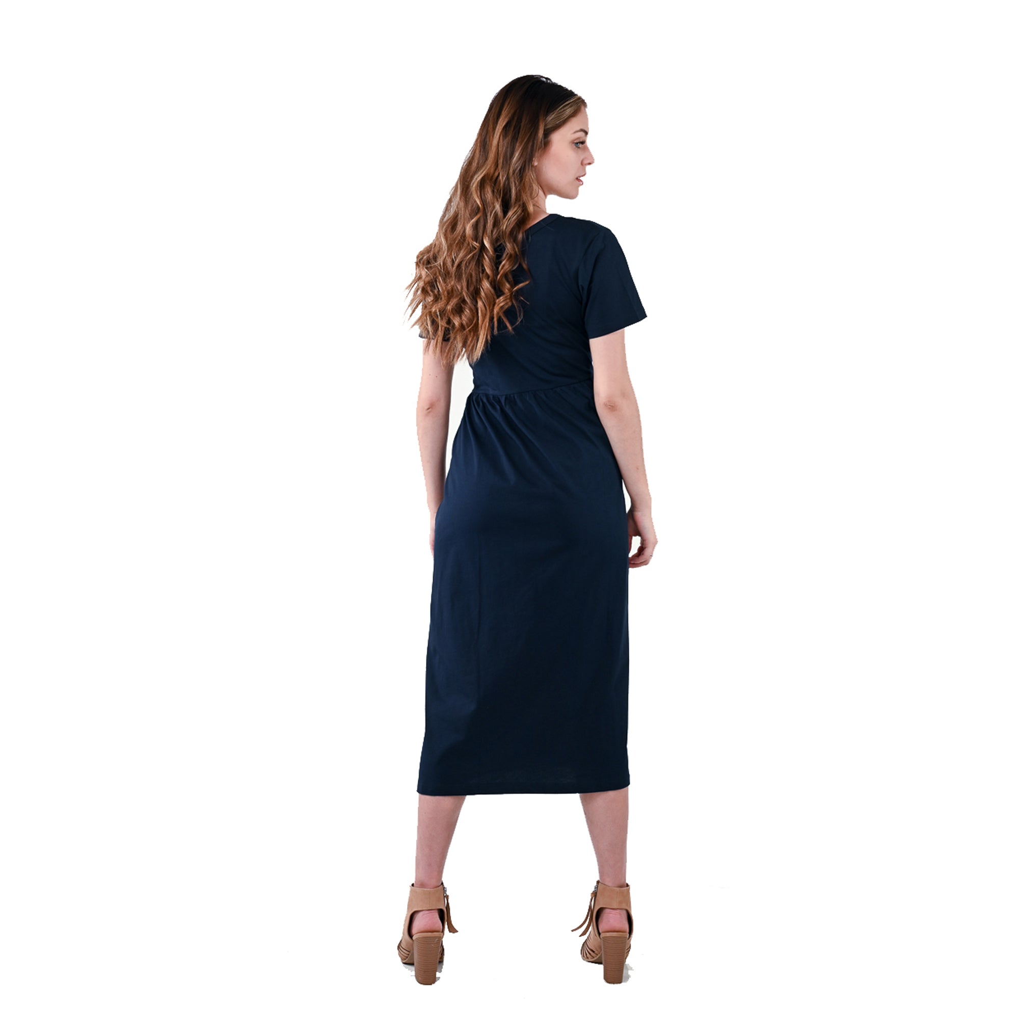 USBD Premium Cotton Made Maxi Dress with Pockets Waisted Casual Long Maxi Dress