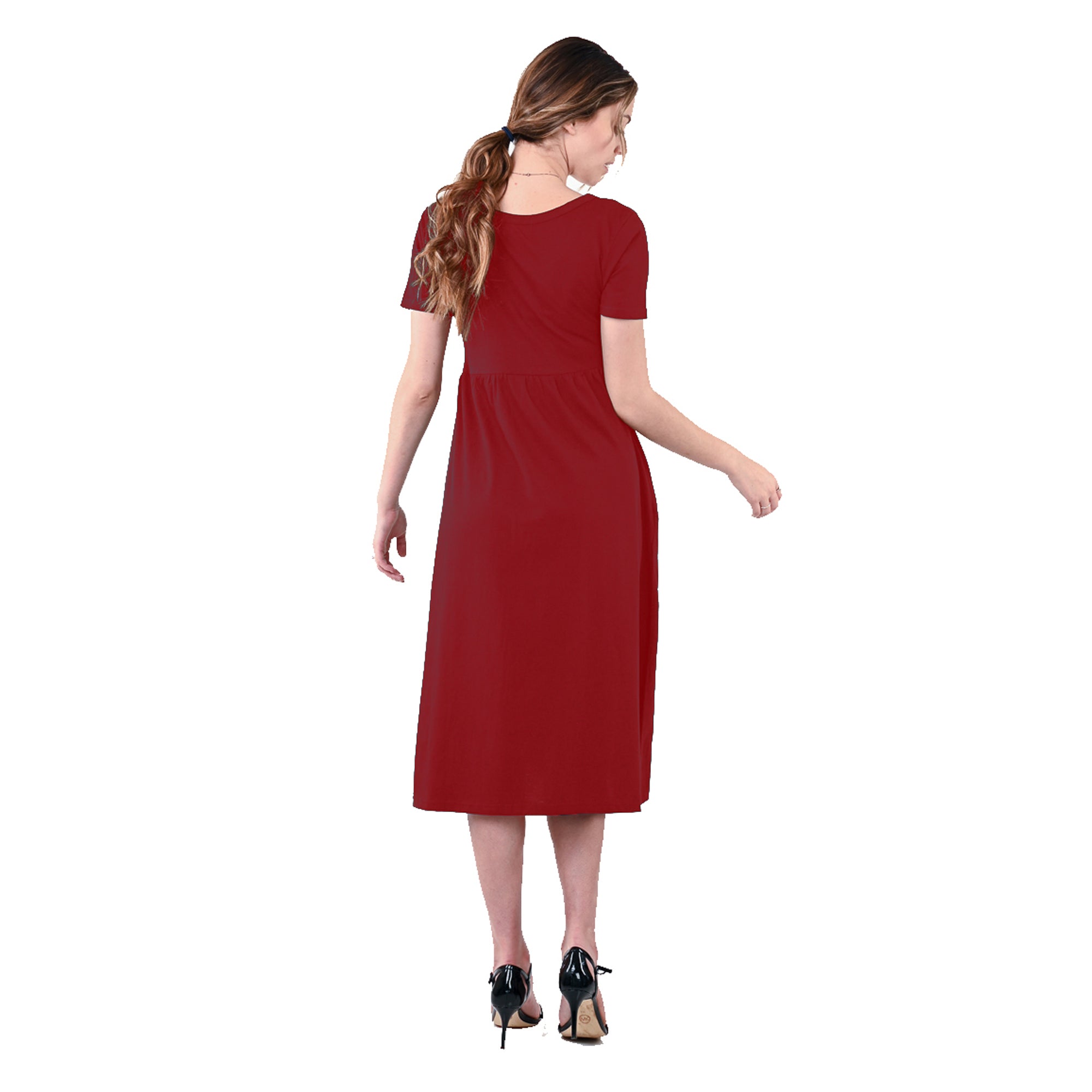 USBD Premium Cotton Made Maxi Dress with Pockets Waisted Casual Long Maxi Dress