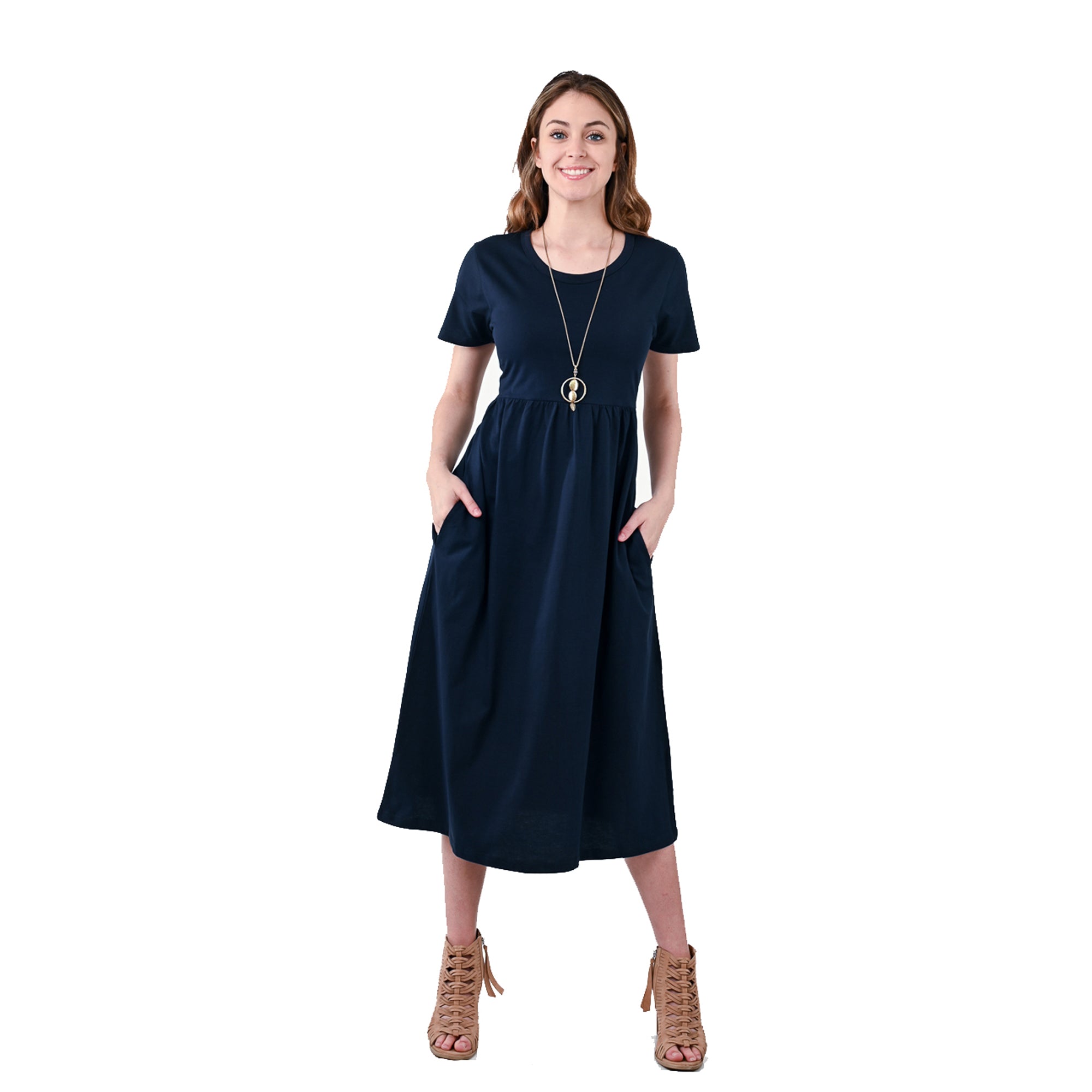 USBD Premium Cotton Made Maxi Dress with Pockets Waisted Casual Long Maxi Dress