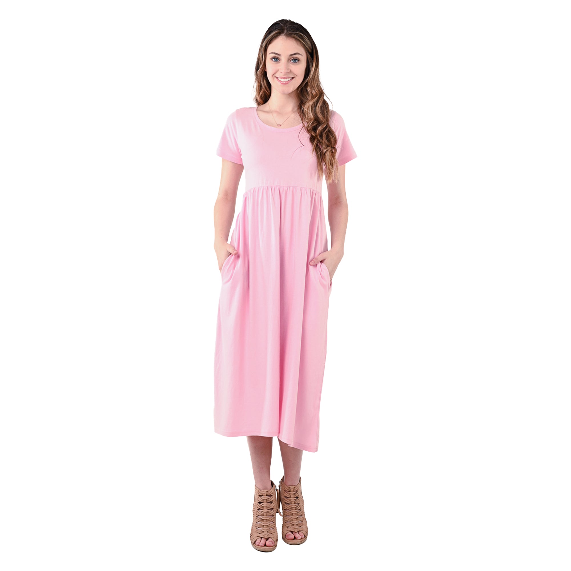 USBD Premium Cotton Made Maxi Dress with Pockets Waisted Casual Long Maxi Dress