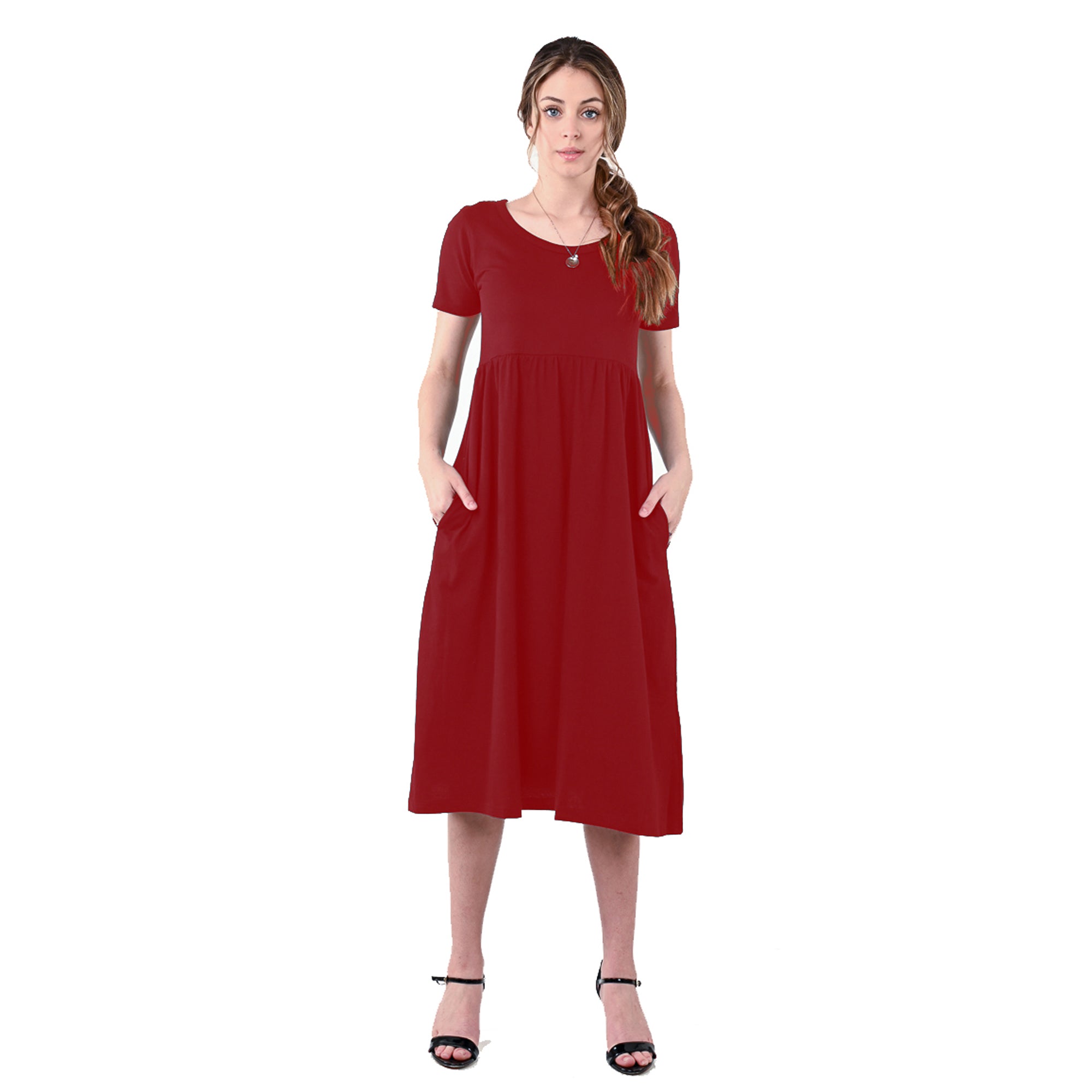 USBD Premium Cotton Made Maxi Dress with Pockets Waisted Casual Long Maxi Dress