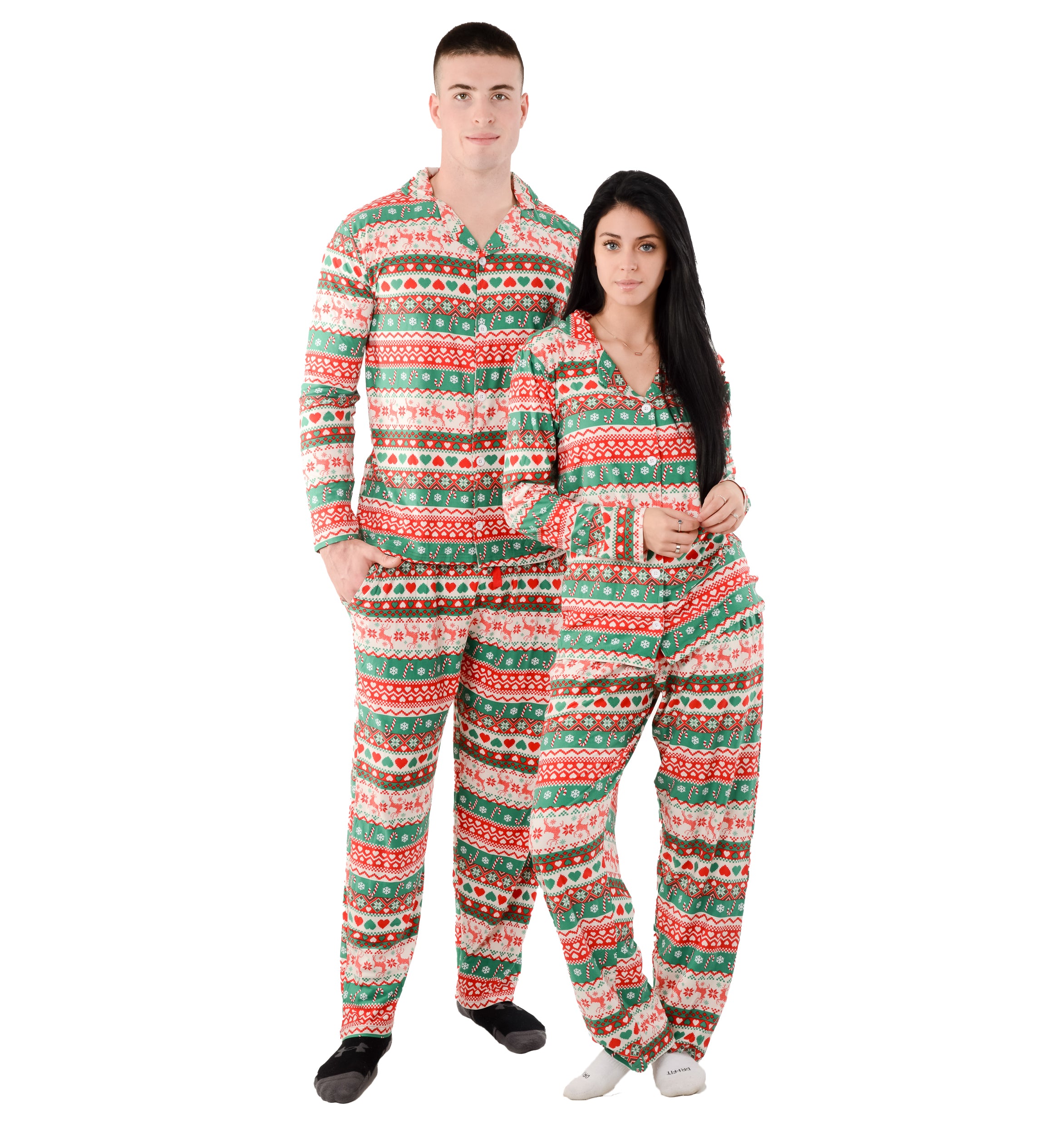 Christmas Family Matching Lapel Collar Pajama Sets for men women unisex Couple Pjs
