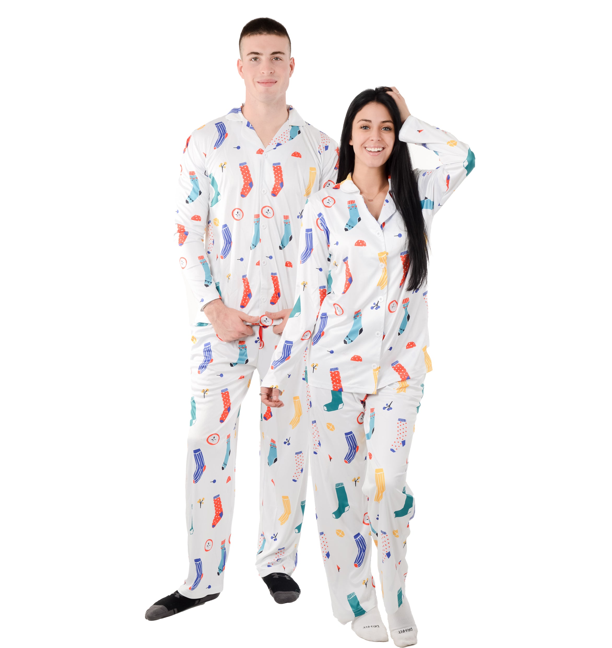 Christmas Family Matching Lapel Collar Pajama Sets Premium Microfiber Polyester Fabric Couple Pj