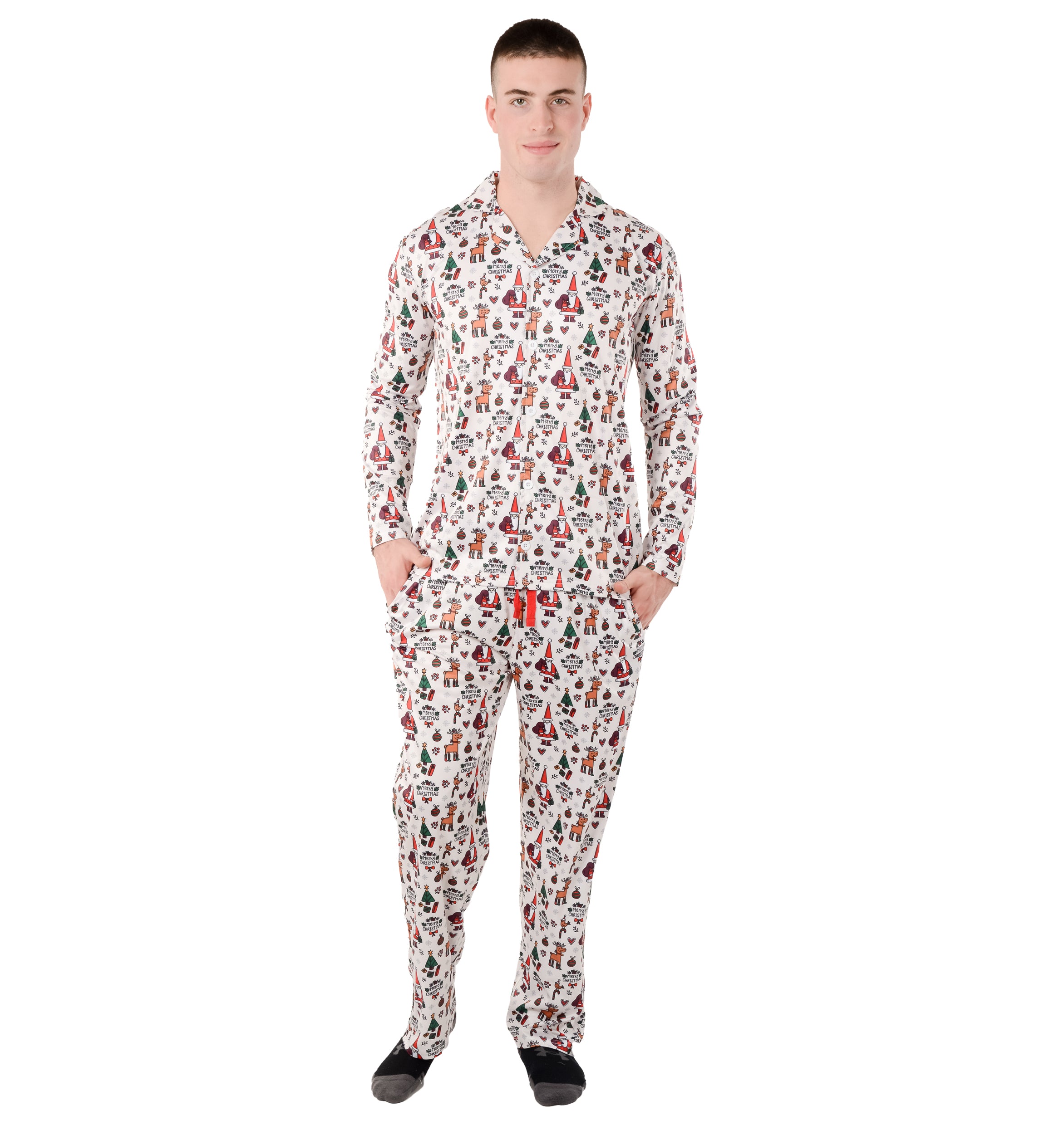 Christmas Family Matching Lapel Collar Pajama Sets Premium Microfiber Polyester Fabric Couple Pj