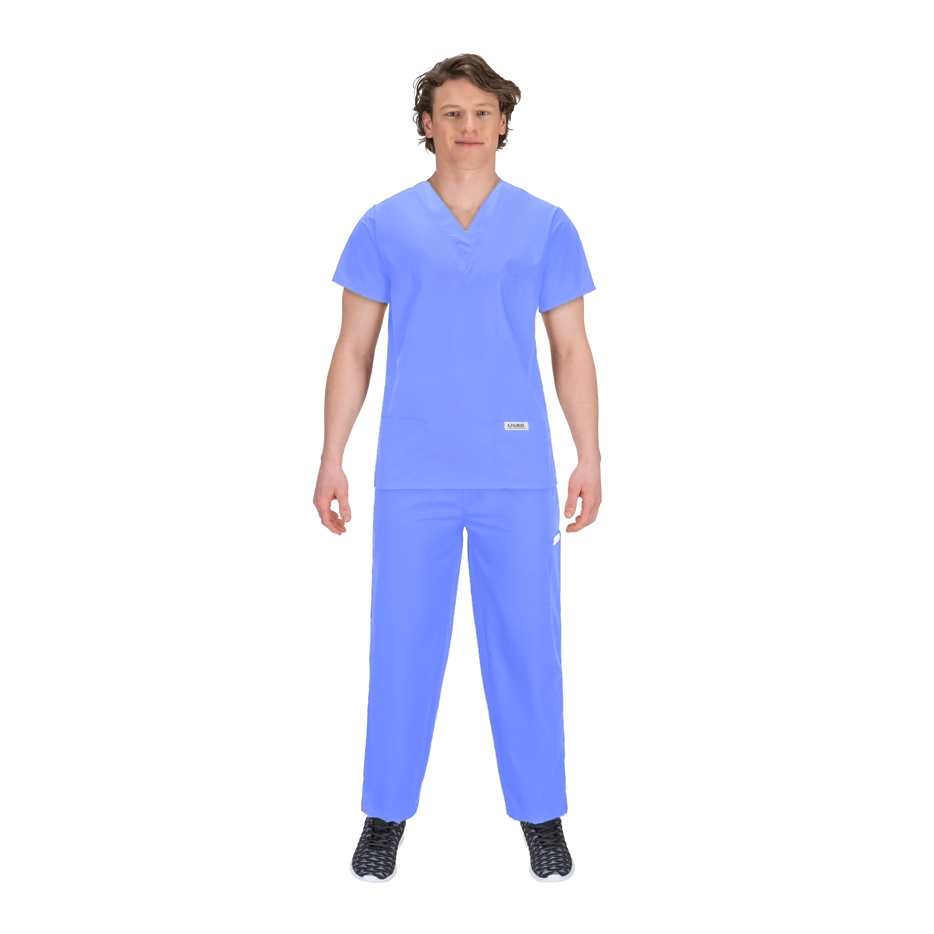 USBD Premium Medical Scrubs Sets for Men Hospital Uniform Dress V-Neck Shirt & Drawstring Pant Set