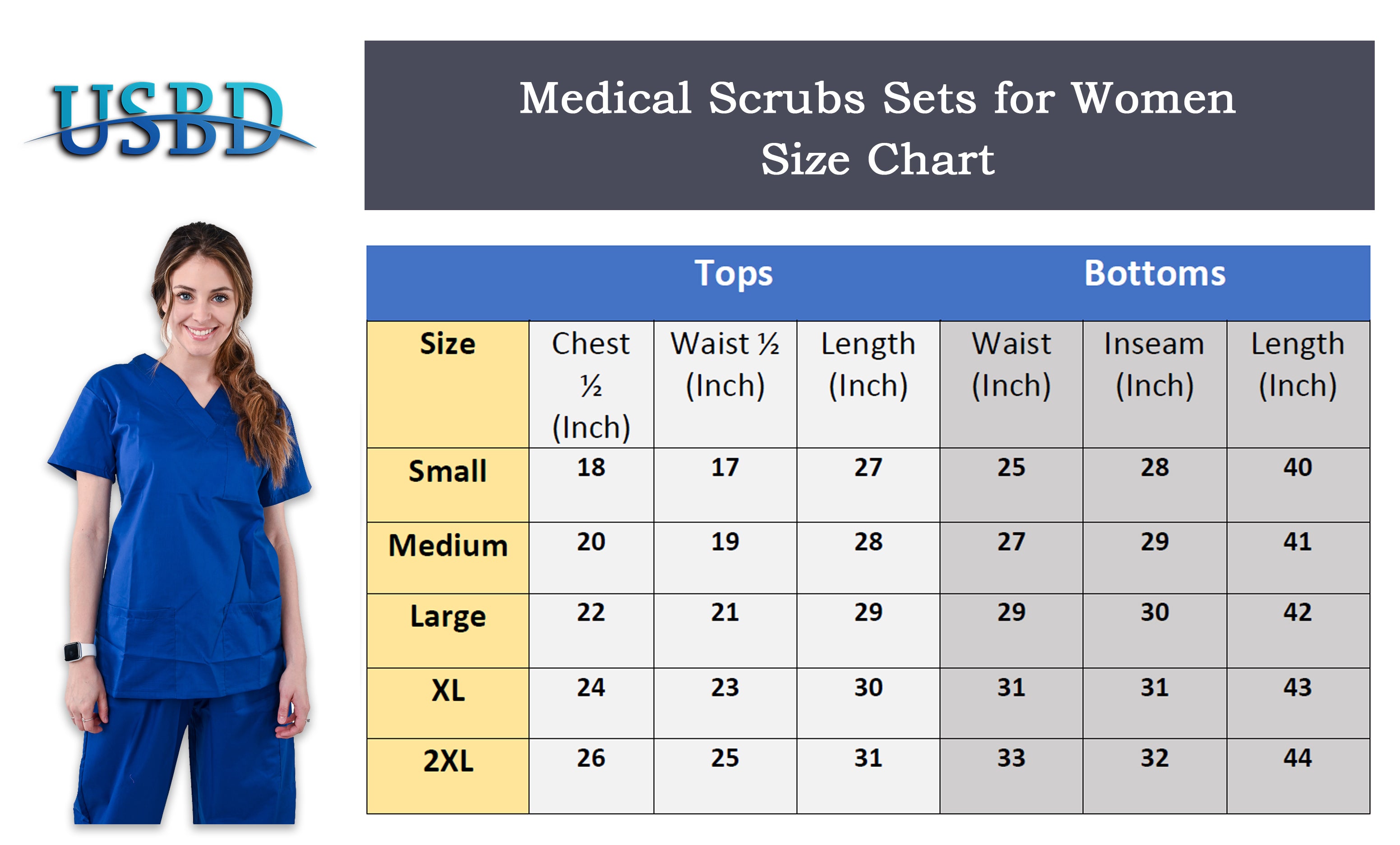 USBD Premium Medical Scrubs sets for Women Pants & Tops Hospital nursing Scrubs