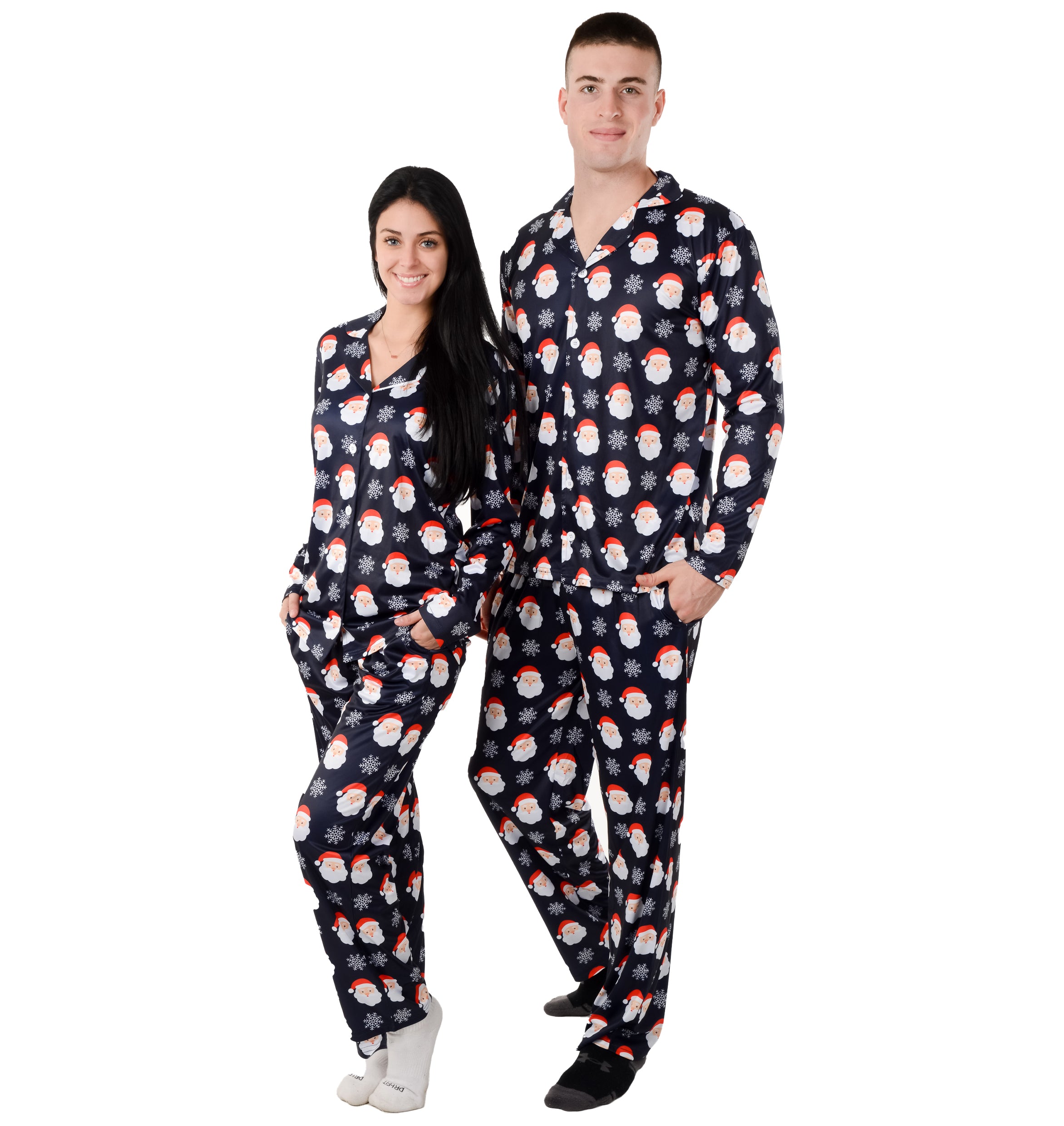 Christmas Family Matching Lapel Collar Pajama Sets Premium Microfiber Polyester Fabric Couple Pj