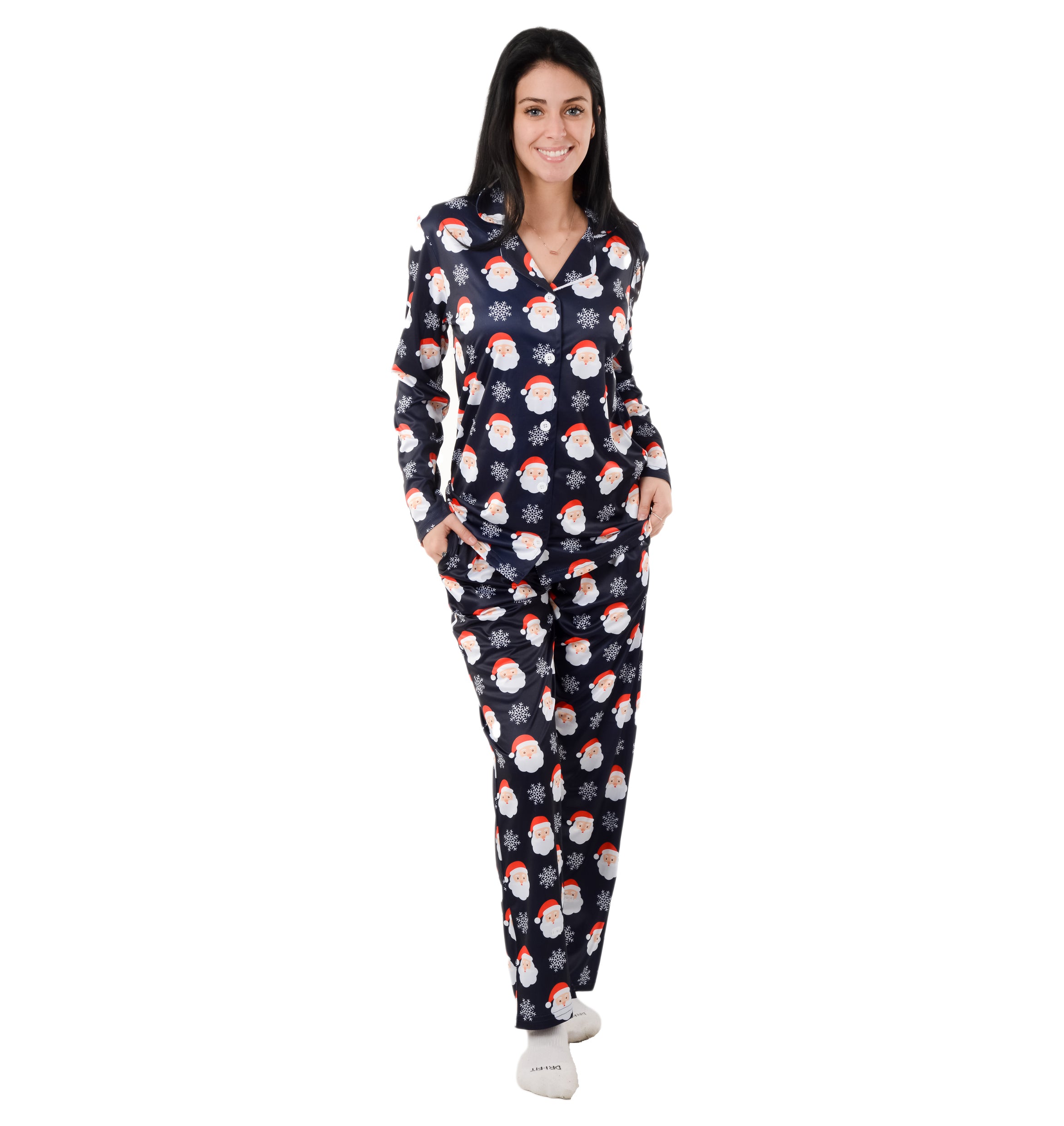 Christmas Family Matching Lapel Collar Pajama Sets Premium Microfiber Polyester Fabric Couple Pj