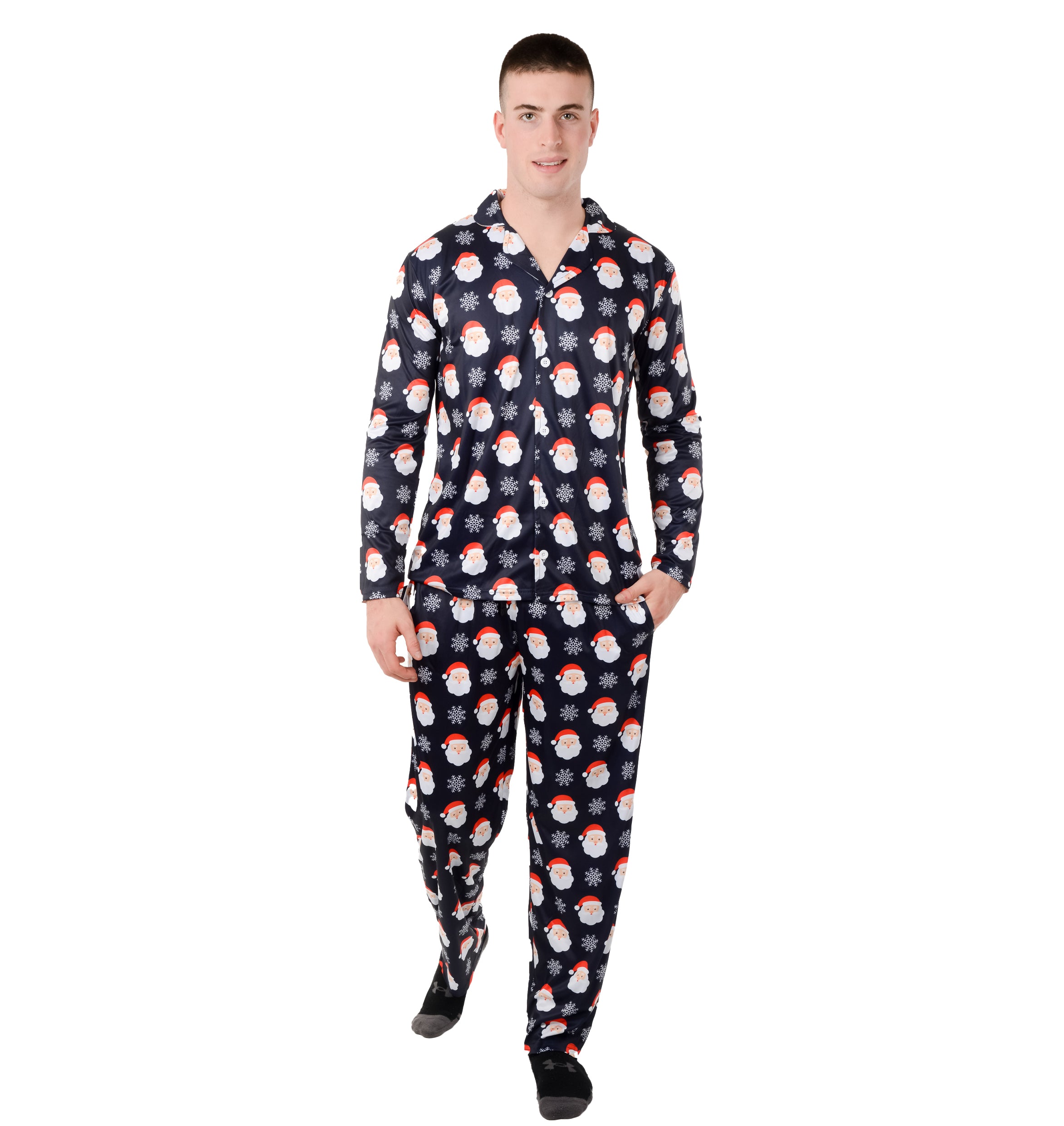 Christmas Family Matching Lapel Collar Pajama Sets Premium Microfiber Polyester Fabric Couple Pj