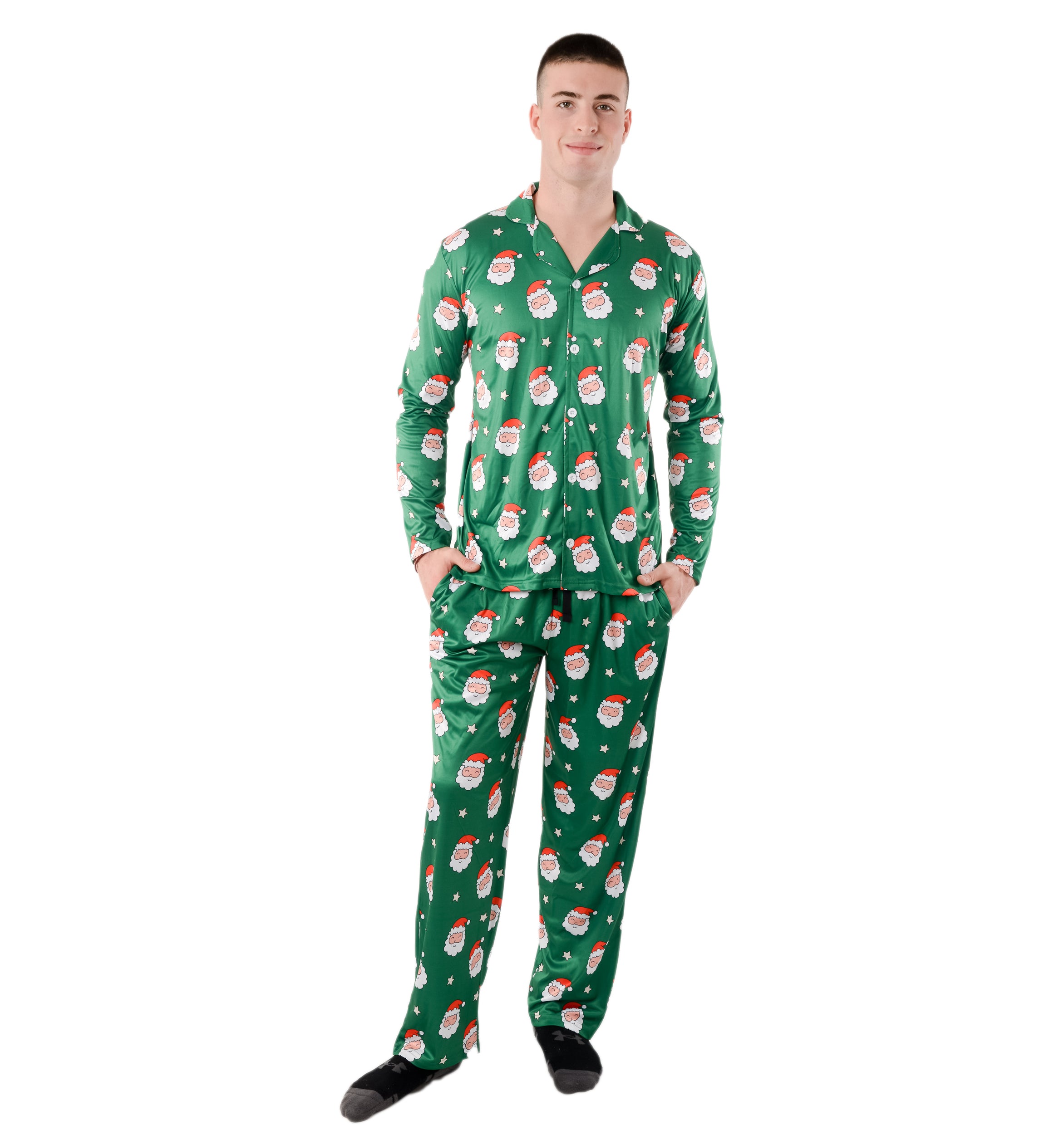 Christmas Family Matching Lapel Collar Pajama Sets Premium Microfiber Polyester Fabric Couple Pj