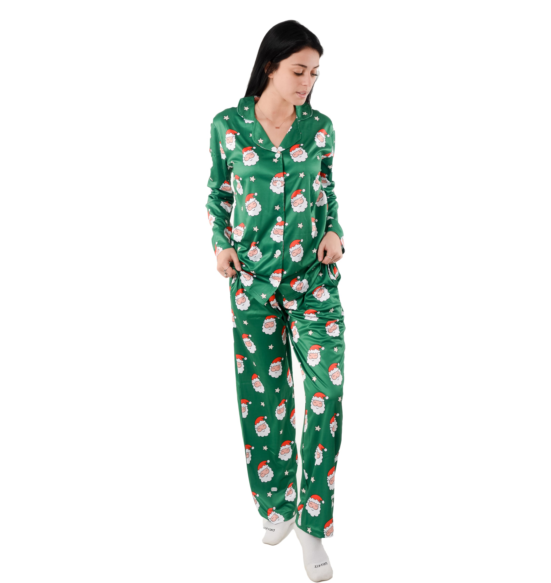 Christmas Family Matching Lapel Collar Pajama Sets Premium Microfiber Polyester Fabric Couple Pj